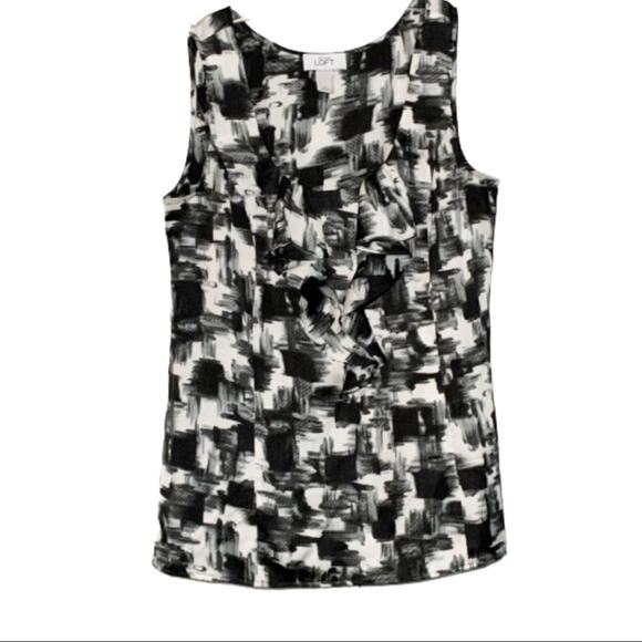Ann Taylor LOFT Top Blouse Black Gray White Print Sleeveless Blouse Top Small - Picture 1 of 7